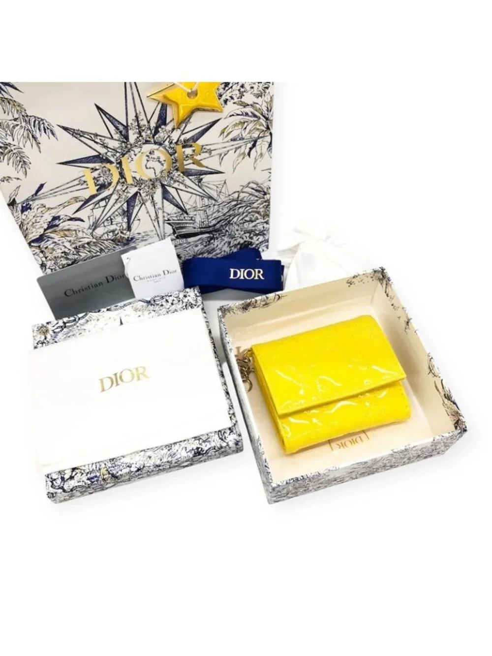 Dior Lady Lotus Wallet Cannage Patent Calfskin Trifold Handbag